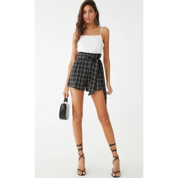 Forever 21 Pants - Belted Grid Print Romper